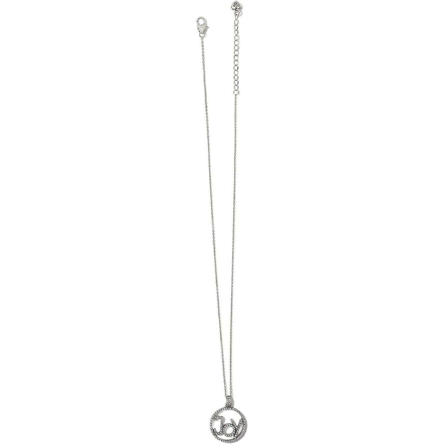 Brighton silver-plated pendant necklace with crystal circular joy charm and lobster clasp on a white background