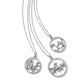 Brighton silver-plated pendant necklaces with crystal-covered Love, Joy, and Dream circle charms on a white background
