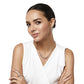Model wearing a Brighton silver-plated paperclip link necklace with crystal accents paired with matching drop earrings