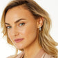 Model wearing a Brighton silver-plated double hoop earring with crystal accents along the outer band
