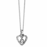 Brighton heart pendant necklace with silver-plated finish and fine quality crystals surrounding a center stone on a white background