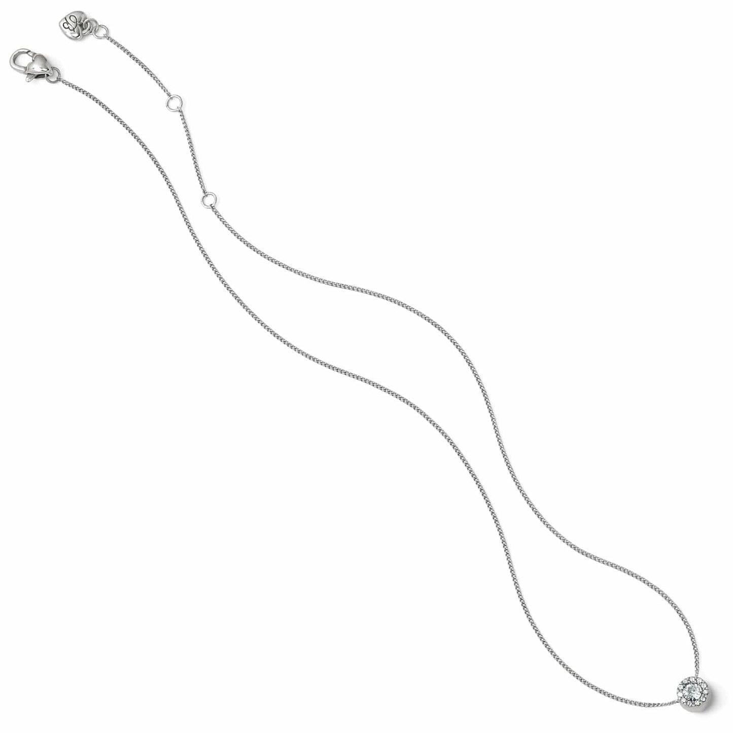 Brighton pendant necklace with silver-tone chain, small round crystal pendant, and lobster clasp on a white background