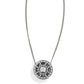 Brighton pendant necklace with silver-plated round medallion featuring beaded texture and dark accents on a white background