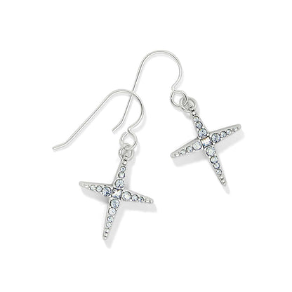 Brighton drop earrings with silver-plated cross charms and pavé crystal accents on a white background