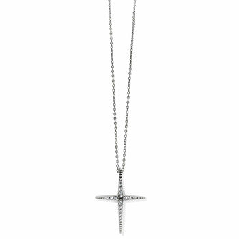 Brighton pendant necklace with silver-plated cross featuring pavé crystals on a delicate chain on a white background