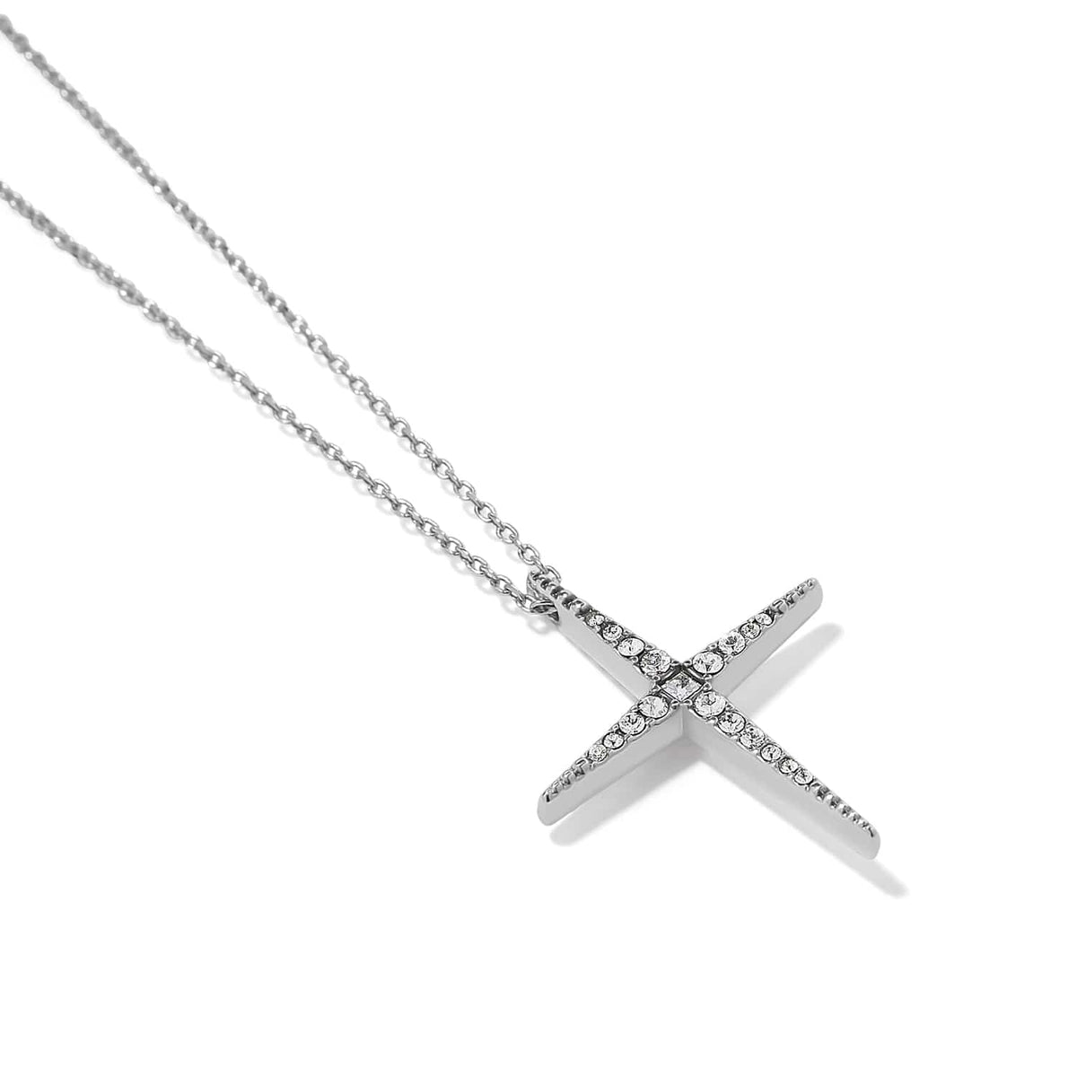 Brighton silver-plated cross pendant necklace with crystal accents along the arms on a white background