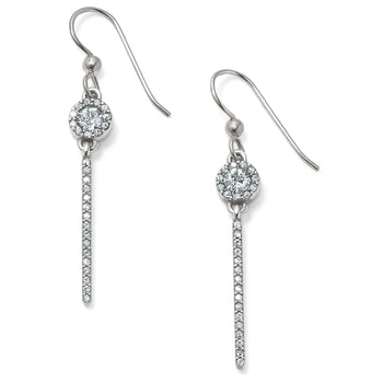 Brighton drop earrings with silver-plated crystal halo accents and pavé crystal vertical bars on a white background