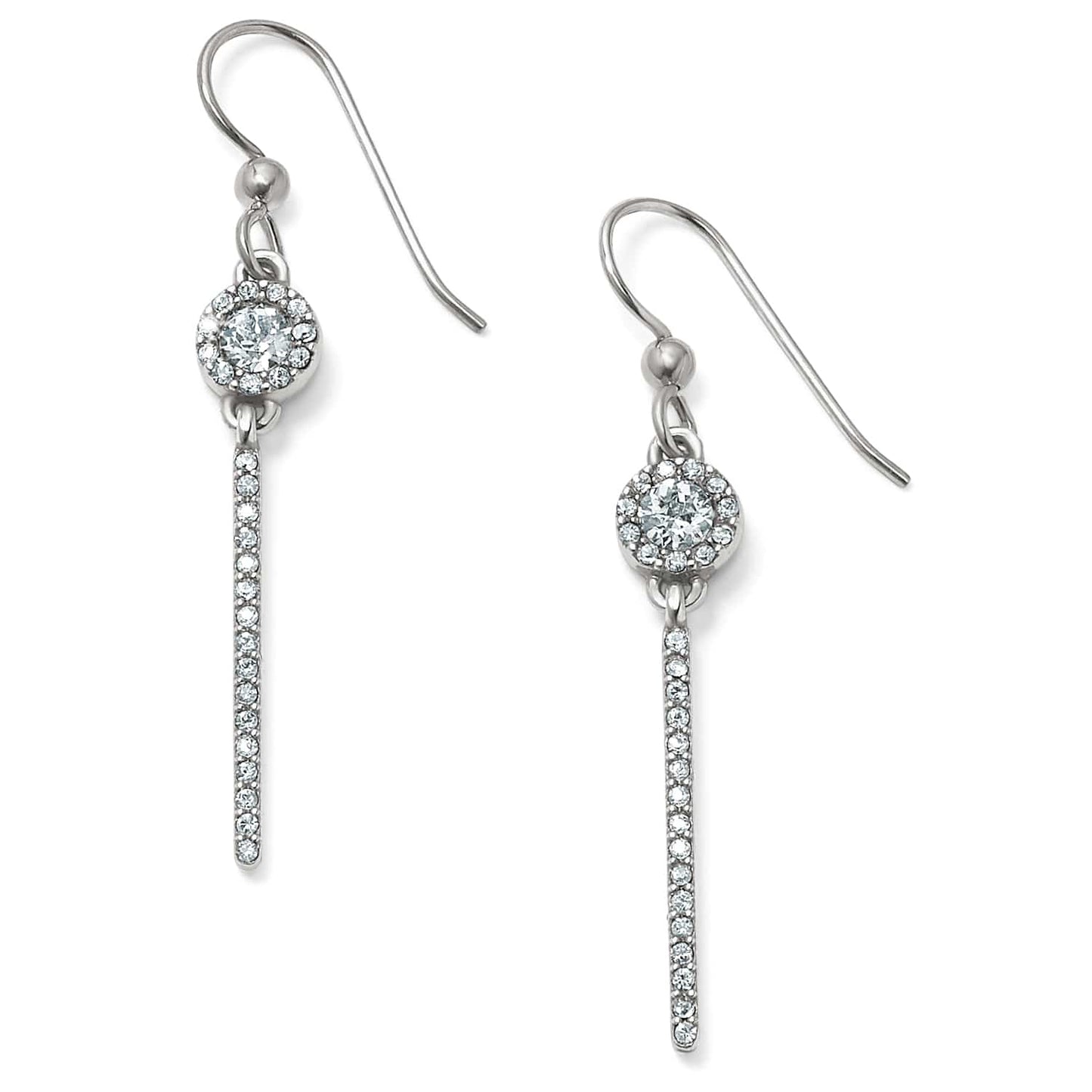 Brighton drop earrings with silver-plated crystal halo accents and pavé crystal vertical bars on a white background