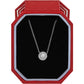 Brighton pendant necklace with round crystal in silver-plated halo setting displayed in red gift box on a white background