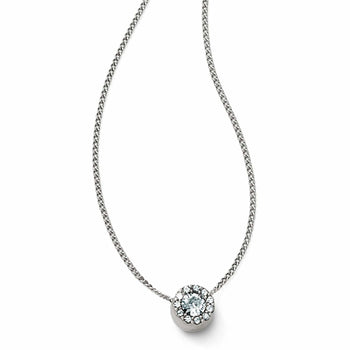 Brighton pendant necklace with round crystal halo design and silver-tone chain on a white background
