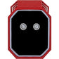 Brighton stud earrings with round crystals and silver-plated halo settings displayed in a red gift box