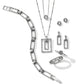 Brighton silver-plated jewelry set styled with matching bracelet, necklaces, earrings, and rings featuring crystal-accented rectangular links