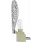 Brighton plug-in night light with silver-tone feather-shaped decorative shade and clear bulb on a white background