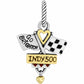 Brighton charm with Indy 500 banner, checkered and Go Brighton racing flags, and gold heart on a white background