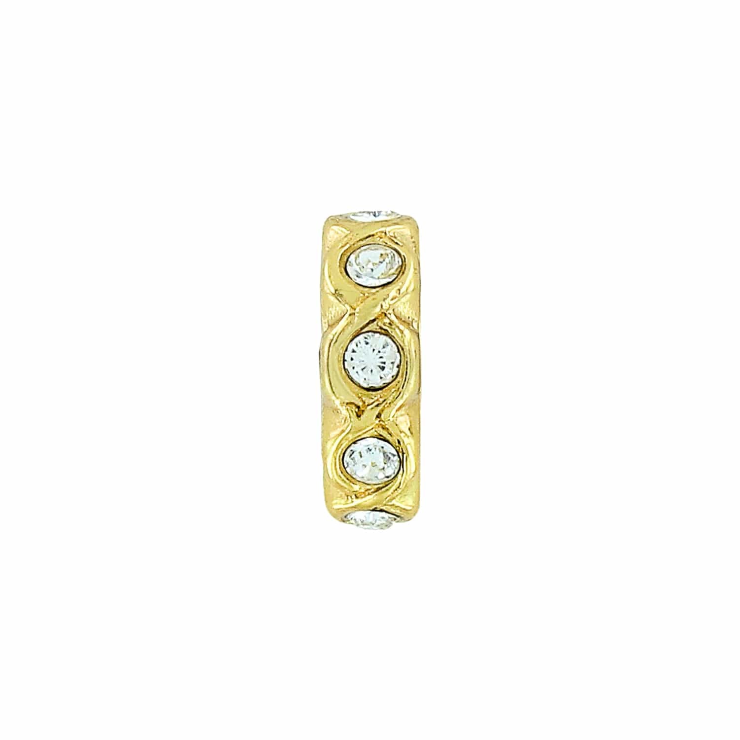 Brighton spacer charm with gold-tone finish and inset crystal accents in a woven pattern on a white background
