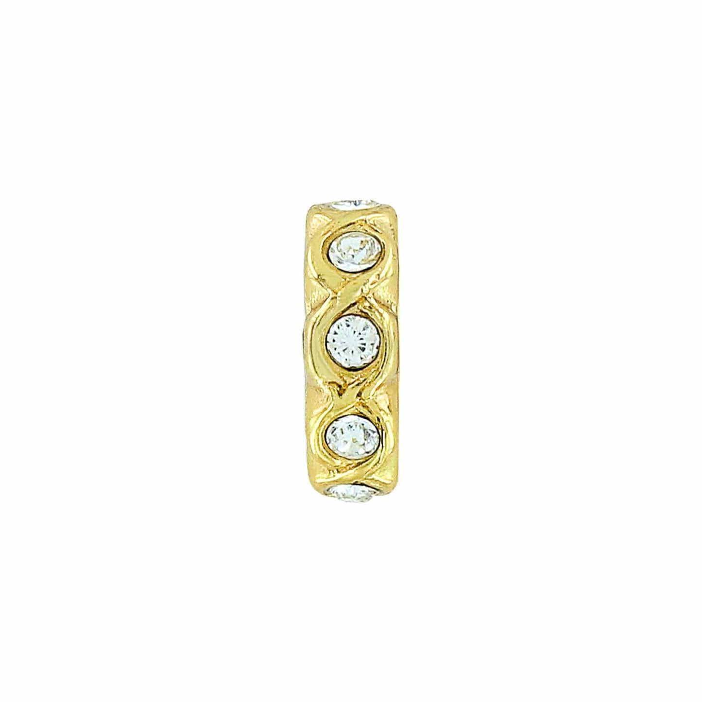 Brighton spacer charm with gold-tone finish and inset crystal accents in a woven pattern on a white background