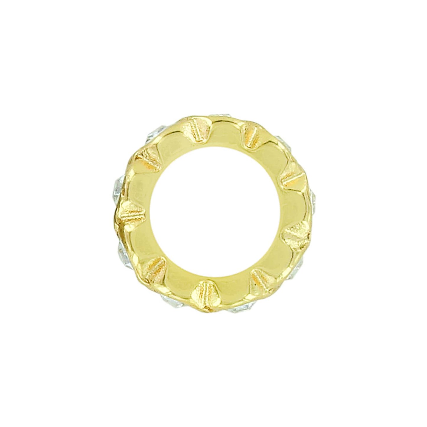 Brighton ring shown from above with gold-tone band, textured edges, and crystal accents on a white background