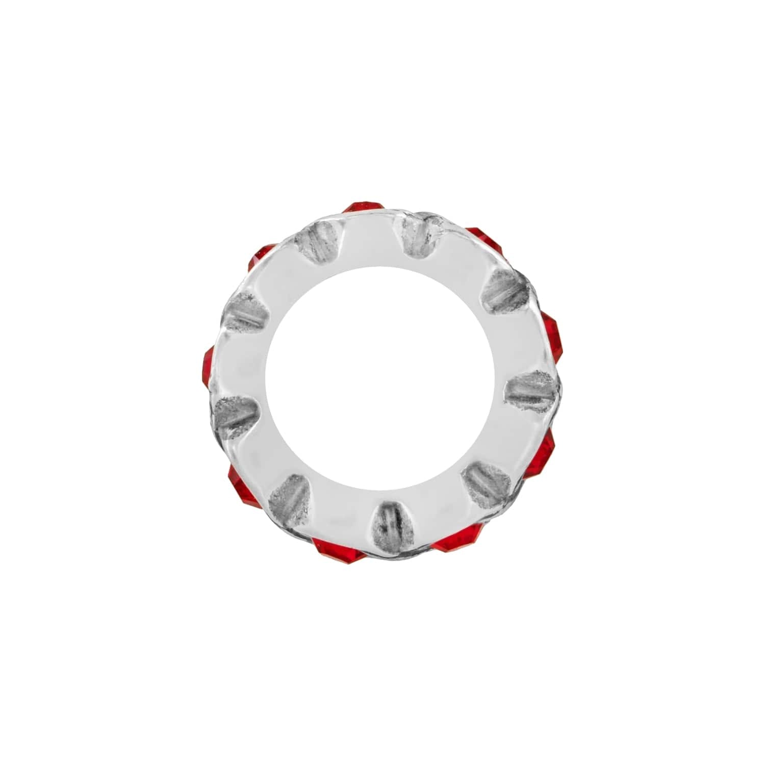 Brighton spacer bead with silver-tone finish and red crystal accents around the outer edge on a white background