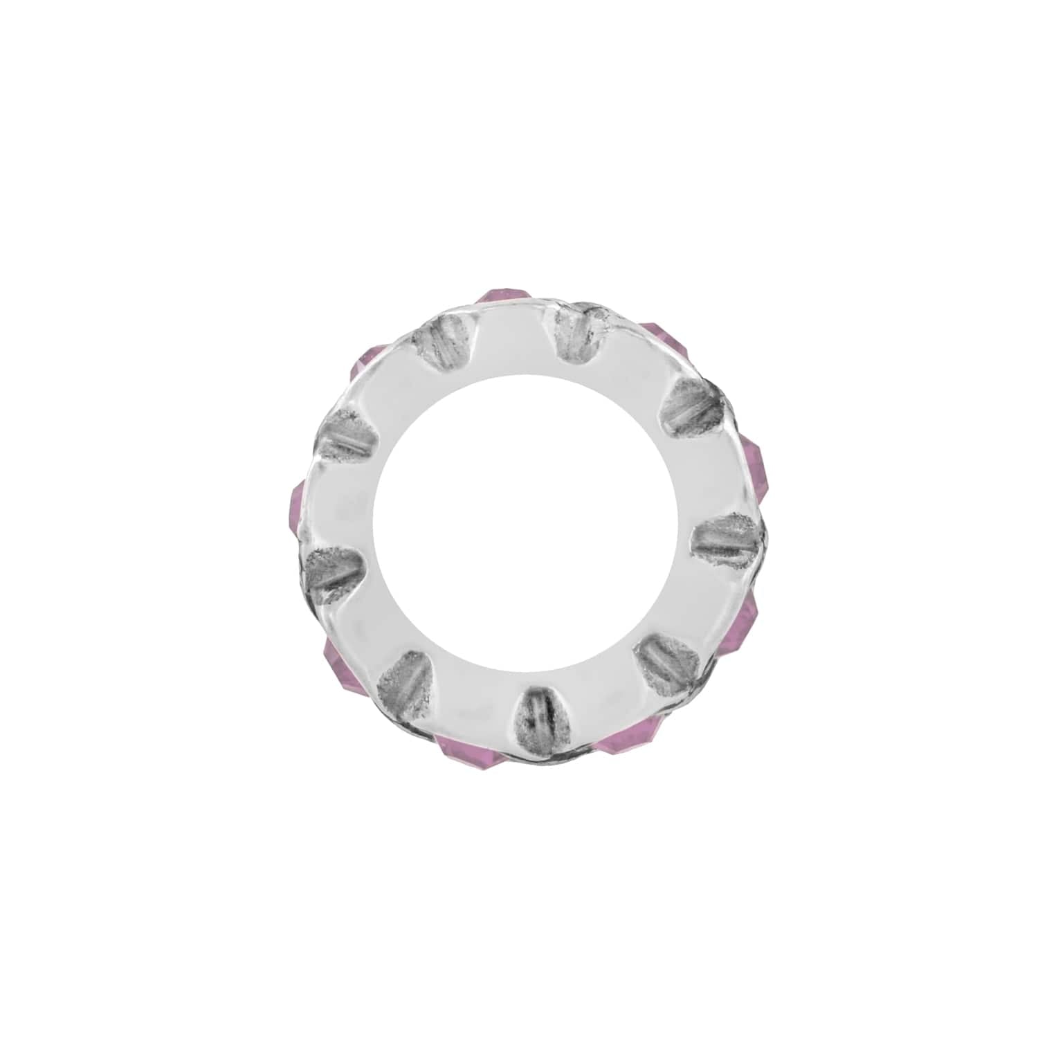 Brighton spacer bead shown from the side with pink crystal accents and silver-tone frame on a white background