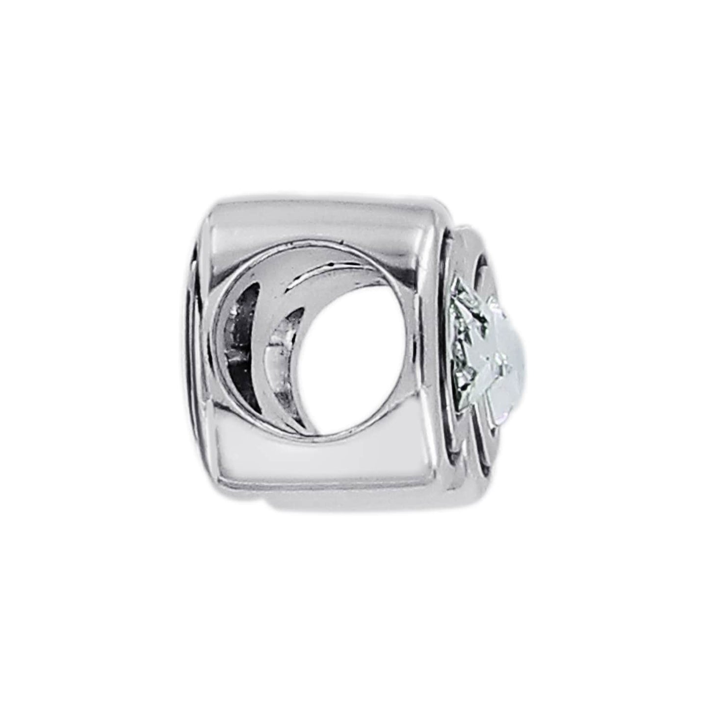 Brighton silver-plated bead charm with cut-out crescent moon design and crystal star accent on a white background