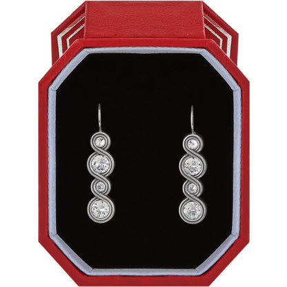 Brighton drop earrings with silver-plated swirl design and graduated crystal accents in a red gift box