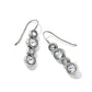 Brighton drop earrings with silver-plated swirl design and round crystal accents in graduated sizes on a white background