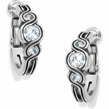 Brighton hoop earrings with silver-plated wave design and round crystal accents on a white background