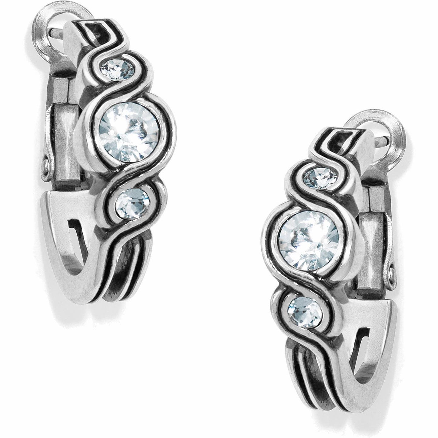 Brighton hoop earrings with silver-plated wave design and round crystal accents on a white background
