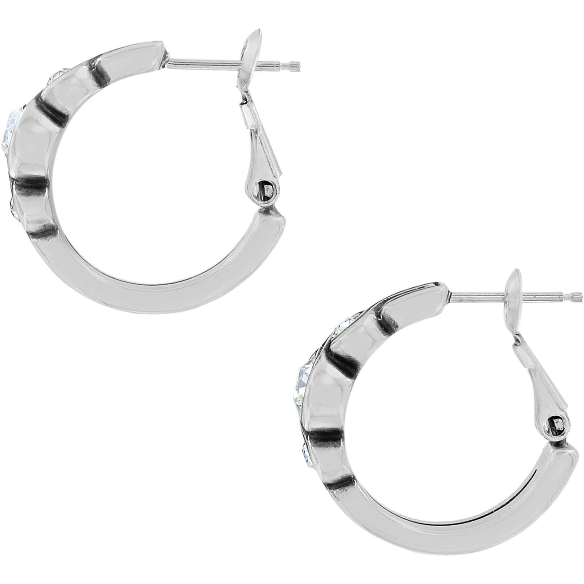 Brighton hoop earrings with silver-plated finish and small crystal accents, shown as a pair on a white background