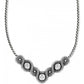 Brighton necklace with silver-plated circular medallions featuring domed centers and radiating textured details on a white background