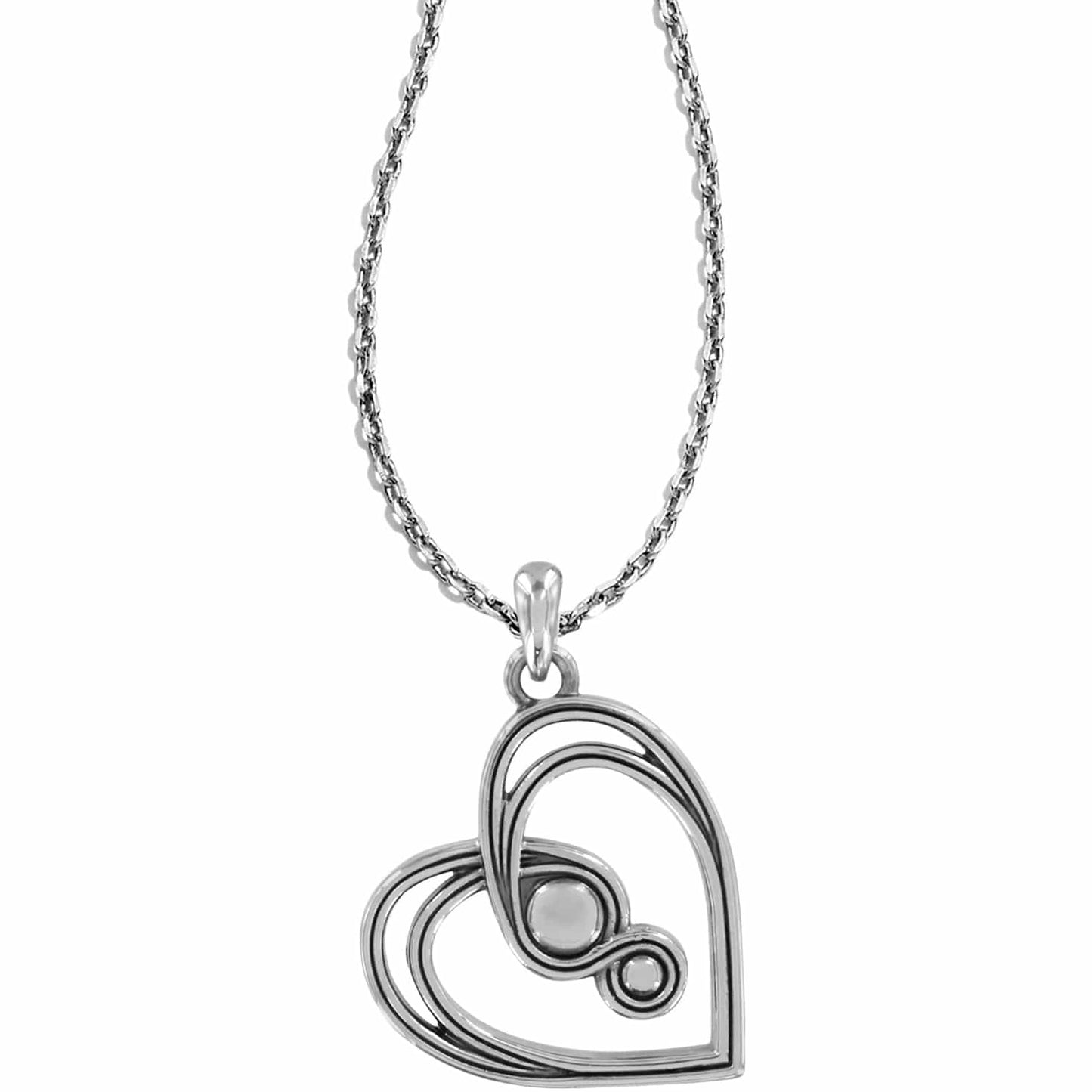 Brighton pendant necklace with silver-plated double heart design and crystal accents on a white background