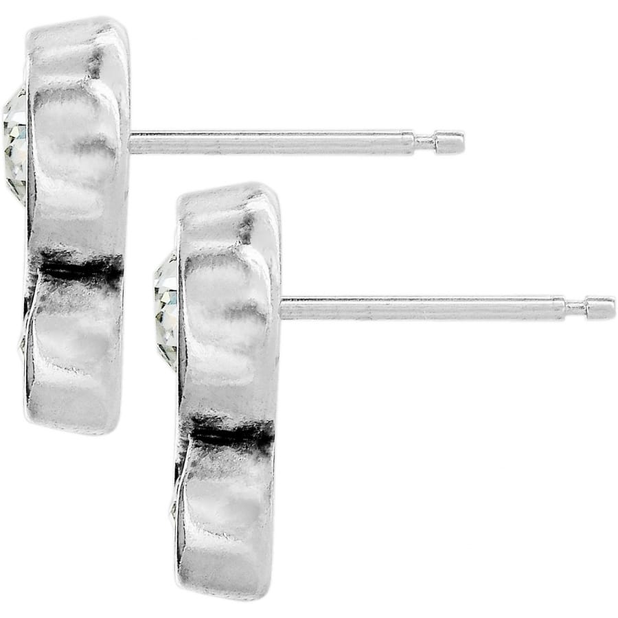 Brighton stud earrings with silver-plated textured bar design and small crystal accents on a white background