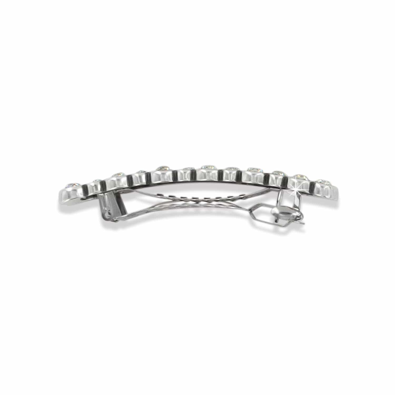 Brighton hair barrette shown from the back with silver-plated clasp and crystal-edged top on a white background