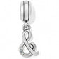 Brighton ampersand charm with silver-plated finish and three crystal accents along the curve on a white background