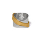 Brighton ring with two-tone silver and gold wrapped bands and cutout interior detailing on a white background