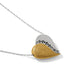 Brighton heart pendant necklace with two-tone silver and gold finish and scroll detail on a white background
