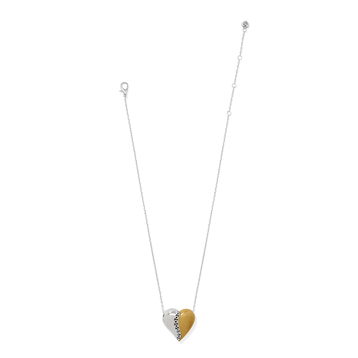 Brighton heart pendant necklace with two-tone silver and gold finish on delicate silver chain on a white background