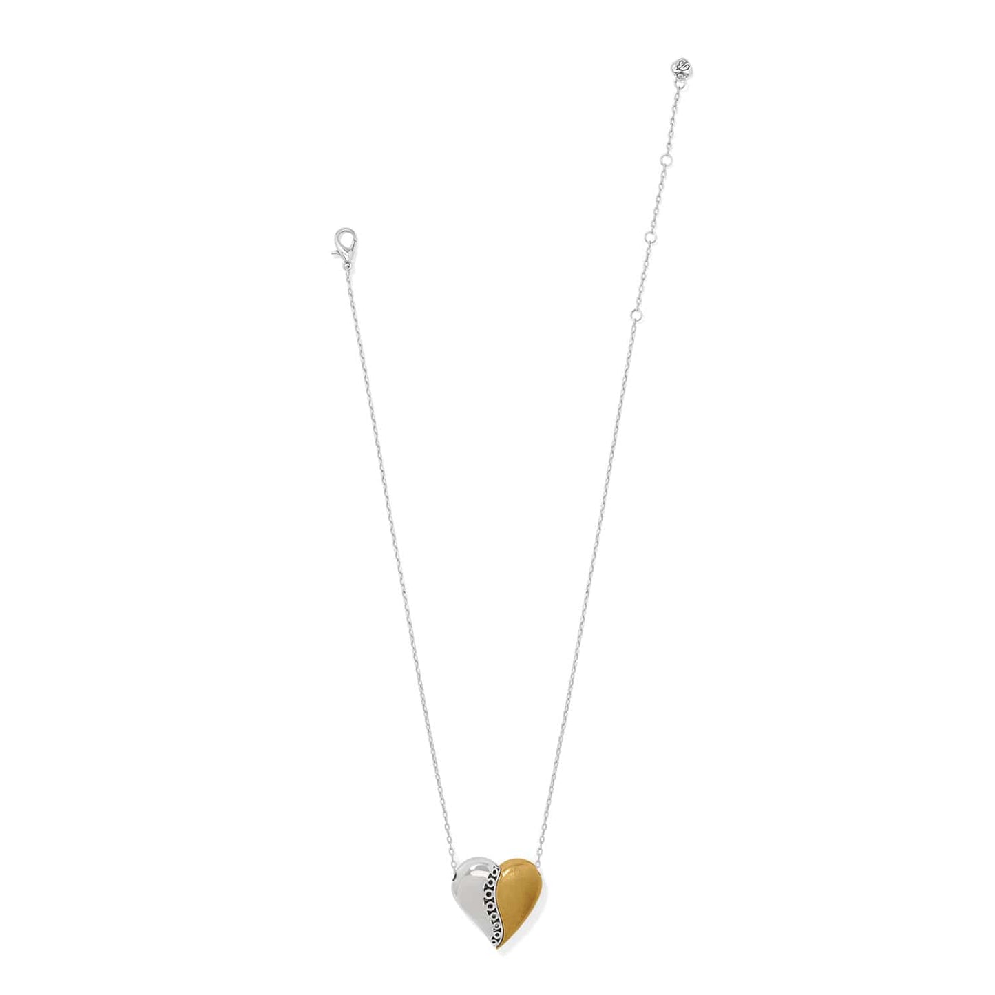 Brighton heart pendant necklace with two-tone silver and gold finish on delicate silver chain on a white background