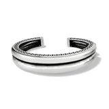 Brighton silver-plated cuff bracelet with grooved double band design and dotted openwork edge detail on a white background