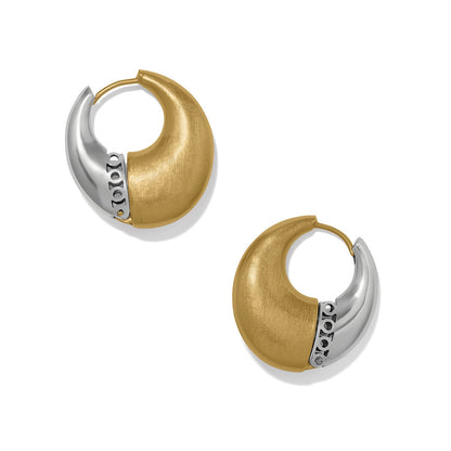Brighton hoop earrings with two-tone gold and silver finish featuring brushed and polished surfaces on a white background