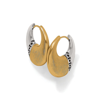 Brighton hoop earrings with two-tone gold and silver finish featuring textured drop shape on a white background