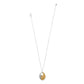 Brighton pendant necklace with two-tone silver and gold oval pendants on a delicate silver chain on a white background