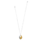 Brighton pendant necklace with two-tone silver and gold oval charms on a thin silver chain on a white background
