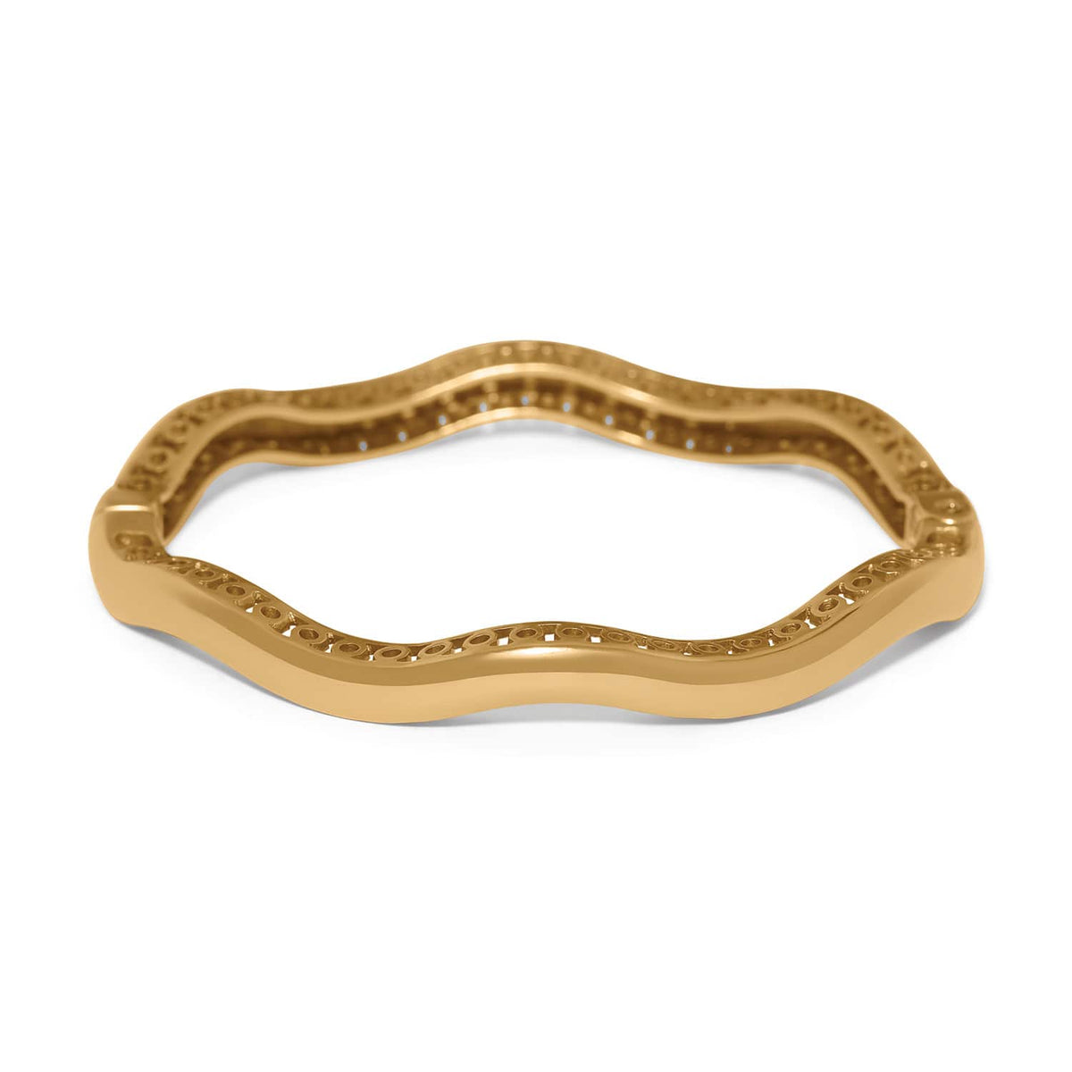 Brighton bangle bracelet with wavy gold-tone design and openwork scroll detail along the inner edge on a white background