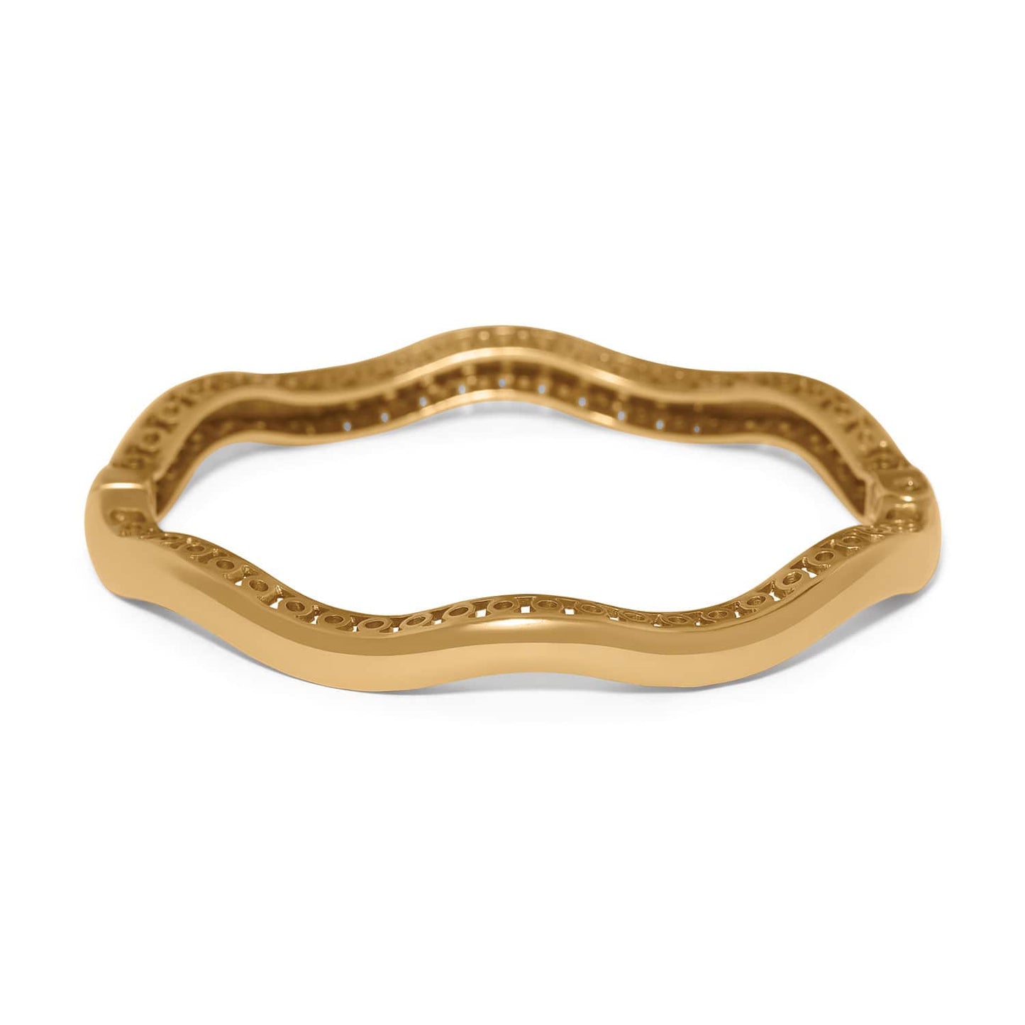 Brighton bangle bracelet with wavy gold-tone design and openwork scroll detail along the inner edge on a white background
