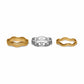 Brighton set of three wavy band rings in two-tone gold and silver finishes on a white background