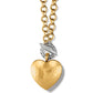 Brighton pendant necklace with hammered gold-tone heart, silver-tone toggle clasp, and chunky rolo chain on a white background