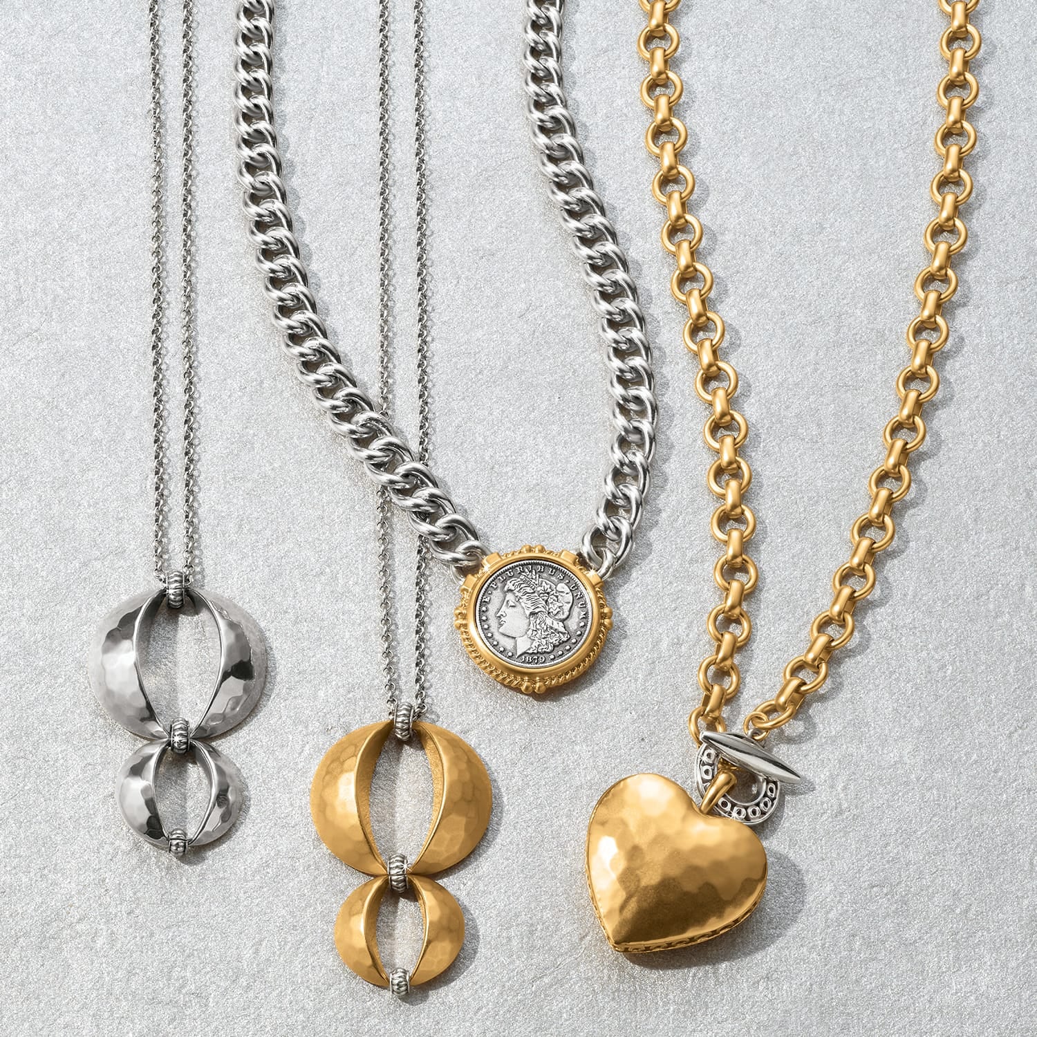 Inner Circle Two Tone Heart Toggle Necklace silver-gold 3