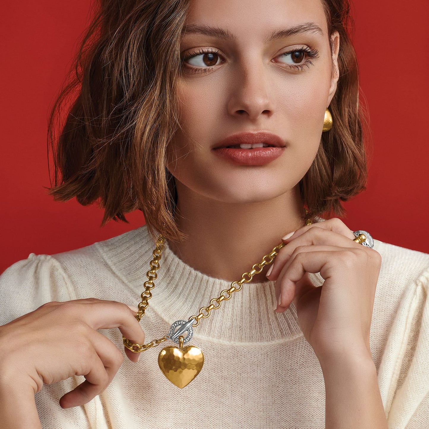 Inner Circle Two Tone Heart Toggle Necklace