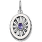 Brighton oval charm pendant with silver-plated sunburst design, purple crystal center, and beaded border on a white background